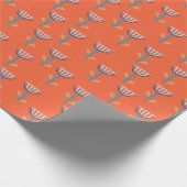 スカンジナビアフォークスタイルオレンジフローラルパターン ラッピングペーパー (角)