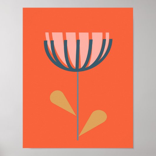 スカンジナビアフォークスタイルシンプルフラワーインオレンジ ポスター (正面)