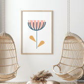 スカンジナビアフォークスタイルシンプルフラワー赤面ネイビー ポスター