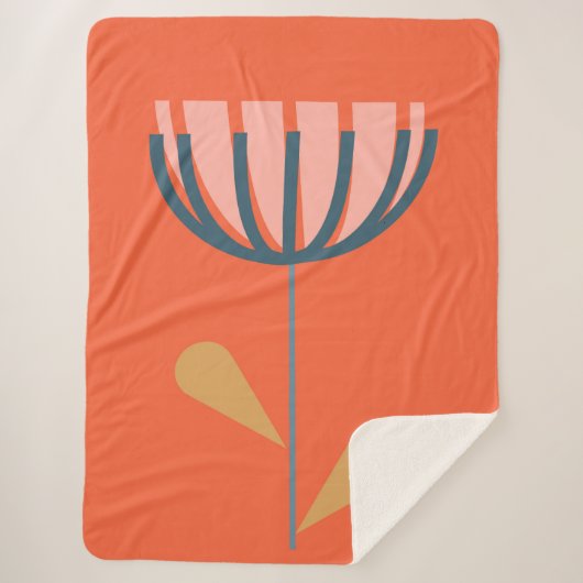 スカンジナビアフォークスタイルフローラアートオレンジフラワー シェルパブランケット (正面)