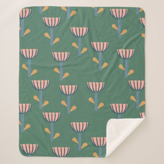 スカンジナビアフォークスタイルフローラルパターンイングリーン シェルパブランケット (正面)