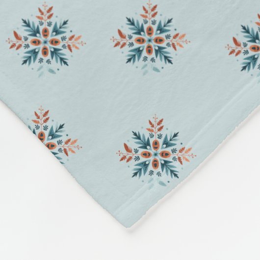 スカンジナビアフォークスノーフレークモティフパターン フリースブランケット (角)