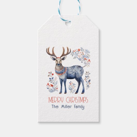 スカンジナビアフォークトナカイパーソナライズされた文字 ギフトタグ (正面)