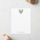 スカンジナビアフォークフローラハートブパーソナライズされたルー ノートカード (正面/裏面インサイチュ)