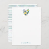 スカンジナビアフォークフローラハートブパーソナライズされたルー ノートカード (正面/裏面)