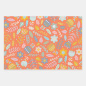 スカンジナビアフォークフローラルパターンinオレンジ ラッピングペーパーシート (正面2)