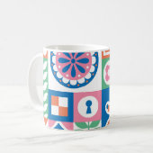 スカンジナビアフォークフローラ抽象芸術パターン コーヒーマグカップ (正面左)