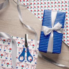 スカンジナビアフォーク手描きクリスマスパターン ラッピングペーパーシート