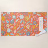 スカンジナビアフォーク花の模様(オレンジ色) ビーチタオル (正面)