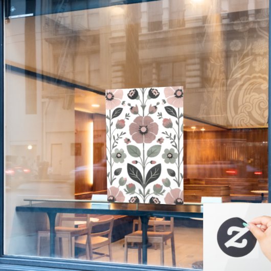 スカンジナビアフォーク花模様 – 様式化プリムローズ ウィンドウサイン (カフェ窓)