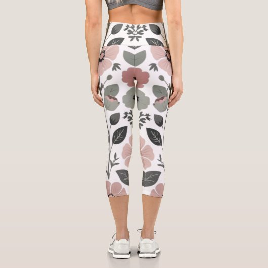 スカンジナビアフォーク花模様 – 様式化プリムローズ カプリレギンス (裏面)