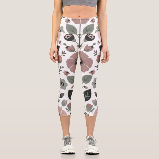 スカンジナビアフォーク花模様 – 様式化プリムローズ カプリレギンス (正面)