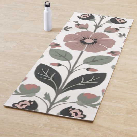 スカンジナビアフォーク花模様 – 様式化プリムローズ ヨガマット (インサイチュ)