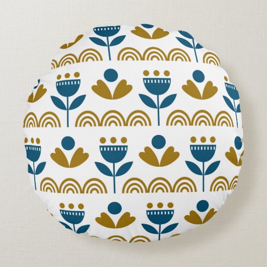 スカンジナビアフォーク芸術のシームレスなヴィンテージパターン ラウンドクッション (正面)
