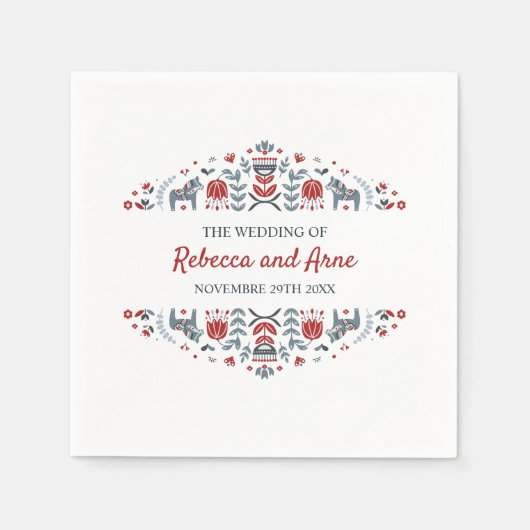 スカンジナビアフォーク芸術 |パーソナライズされた結婚s スタンダードカクテルナプキン (正面)