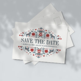 スカンジナビアフォーク芸術 |結婚式の日付を保存 案内ポストカード