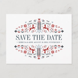 スカンジナビアフォーク芸術 |結婚式の日付を保存 案内ポストカード
