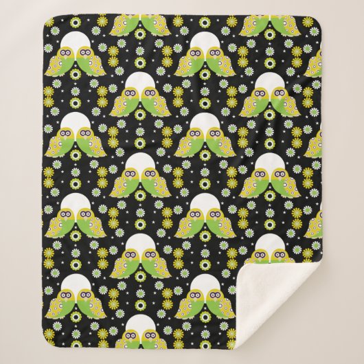 スカンジナビアフクロウフォークアートシェルパブランケット シェルパブランケット (正面)