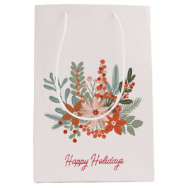 スカンジナビアフローラクリスマスホリデー ミディアムペーパーバッグ