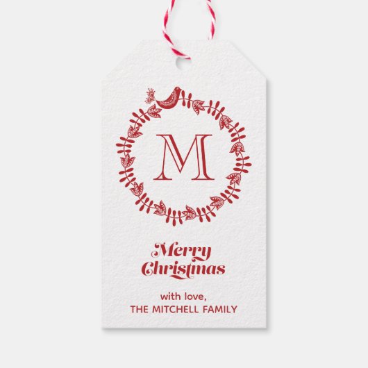 スカンジナビアフローラクリスマスリース モノグラムの ギフトタグ (裏面)