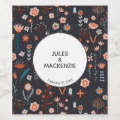 スカンジナビアフローラダーク結婚ボホズ ワインラベル (シングルラベル)