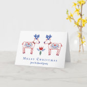 スカンジナビアフローラトナカイのメリークリスマス カード (黄色い花)