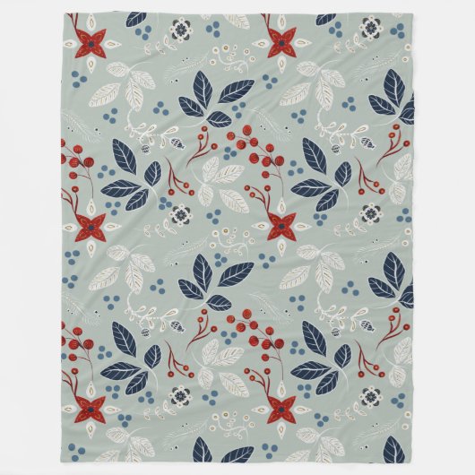 スカンジナビアフローラフォークアートシームレスパターン フリースブランケット (正面)