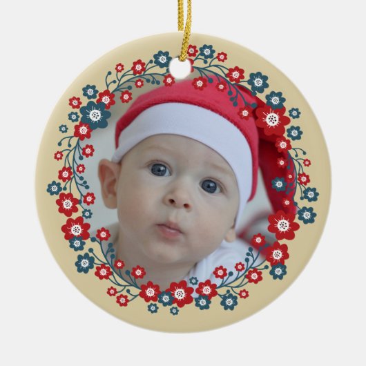 スカンジナビアフローラリースカスタム写真 セラミックオーナメント (正面)