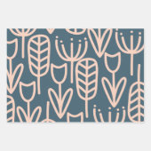 スカンジナビアフローラ抽象的スチールブルー赤面 ラッピングペーパーシート (正面)