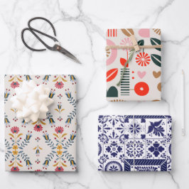 スカンジナビアフローラ抽象芸術花フォーク模様 ラッピングペーパーシート