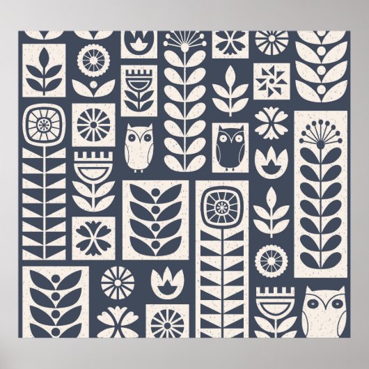 スカンジナビアフローラ:ホワイト、ブルー、ミニマリスト。 ポスター (正面)