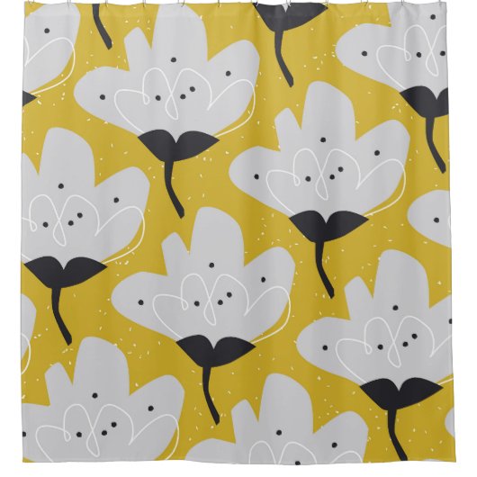 スカンジナビアフローラ：手書きヴィンテージデザイン シャワーカーテン (正面)