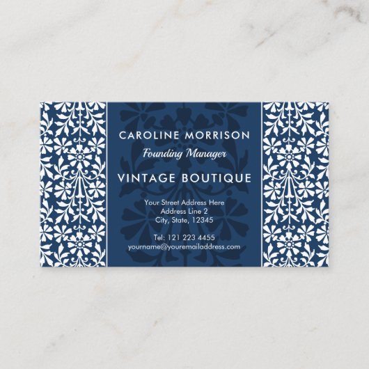 スカンジナビアブルーアンドホワイトフローラエレガンス 名刺 (正面)