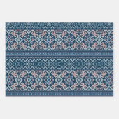 スカンジナビアブルー&ピーチウィンターセーターパターン ラッピングペーパーシート (正面3)