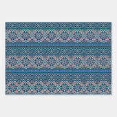 スカンジナビアブルー&ピーチウィンターセーターパターン ラッピングペーパーシート (正面)