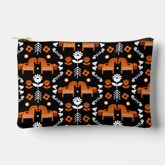 スカンジナビアホースフォークアート アクセサリーポーチ (正面)