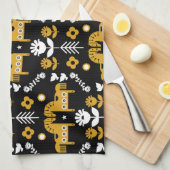 スカンジナビアホースフォークアート キッチンタオル (四つ折り)