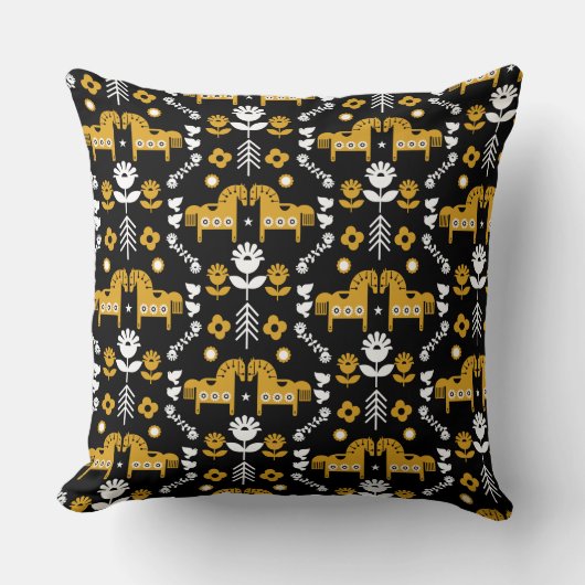 スカンジナビアホースフォークアート クッション (正面)