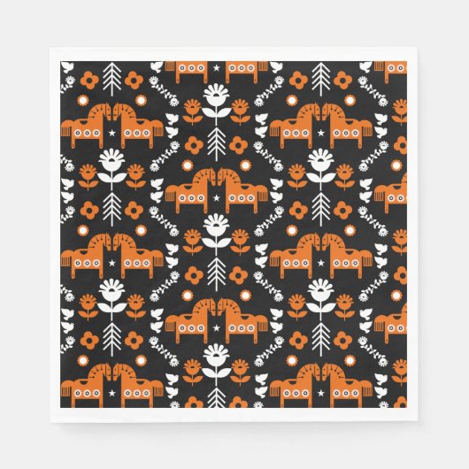 スカンジナビアホースフォークアート スタンダードランチョンナプキン (正面)