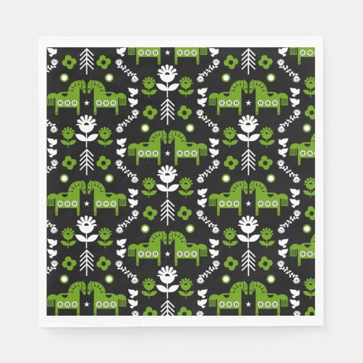 スカンジナビアホースフォークアート スタンダードランチョンナプキン (正面)