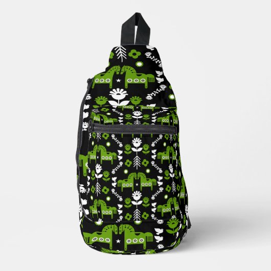 スカンジナビアホースフォークアート スリングバッグ (正面)