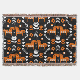 スカンジナビアホースフォークアート スローブランケット