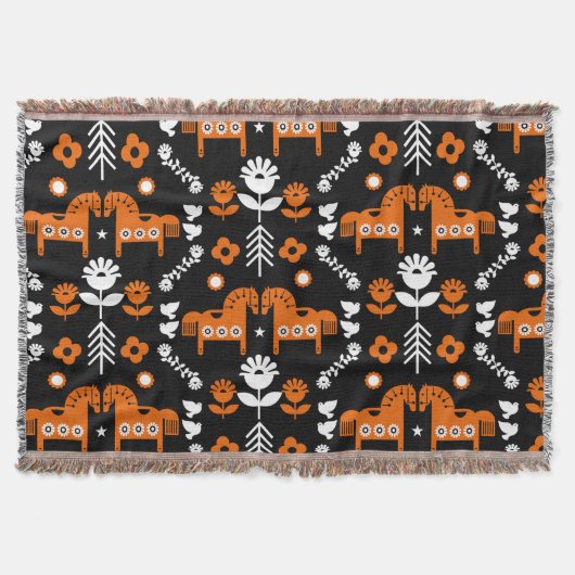 スカンジナビアホースフォークアート スローブランケット (正面)