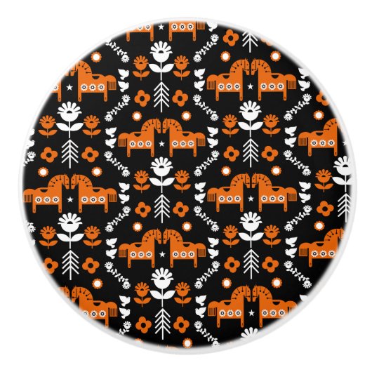 スカンジナビアホースフォークアート セラミックノブ (正面)