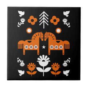 スカンジナビアホースフォークアート タイル