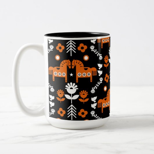 スカンジナビアホースフォークアート ツートーンマグカップ (左)