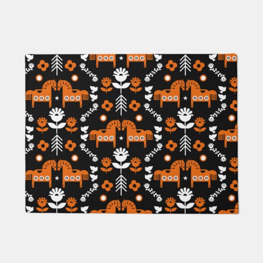 スカンジナビアホースフォークアート ドアマット (正面)