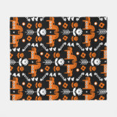 スカンジナビアホースフォークアート フリースブランケット (正面(横))