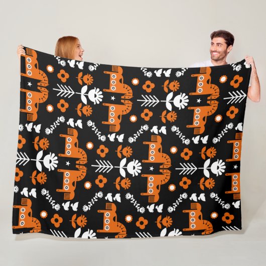 スカンジナビアホースフォークアート フリースブランケット (インサイチュ)