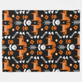 スカンジナビアホースフォークアート フリースブランケット (正面(横))